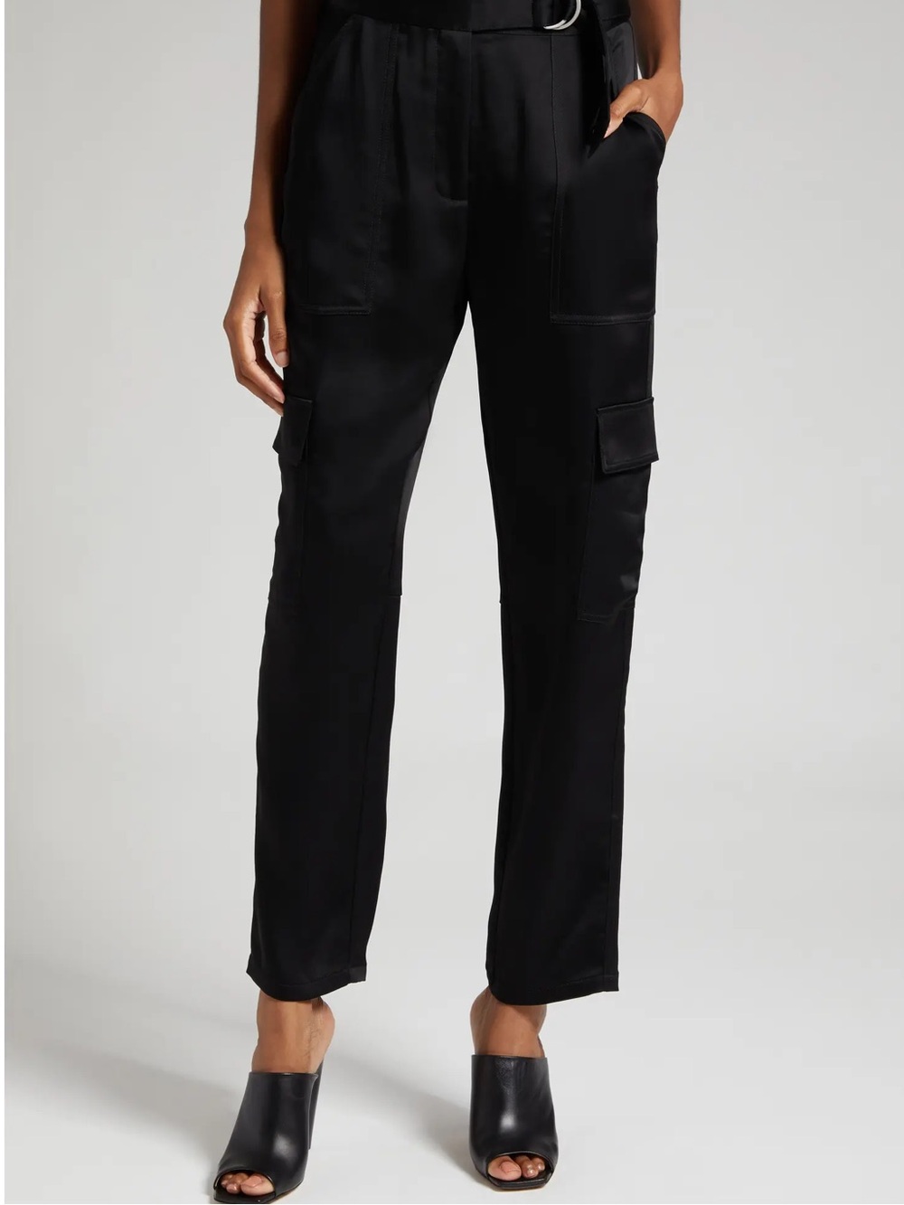 Black Cargo SATIN Pants - ankle